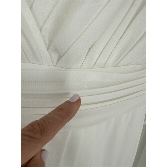Mac Duggal Size 6 White 26554 Long Sleeve Wrap Jersey Slit Gown Dress Wedding - Picture 7 of 12